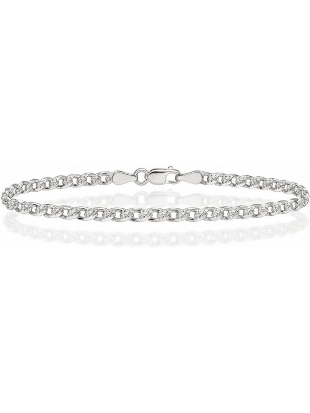 Sterling Silver 3.8mm Curb Chain Diamond Cut Link Bracelet for Men & Women